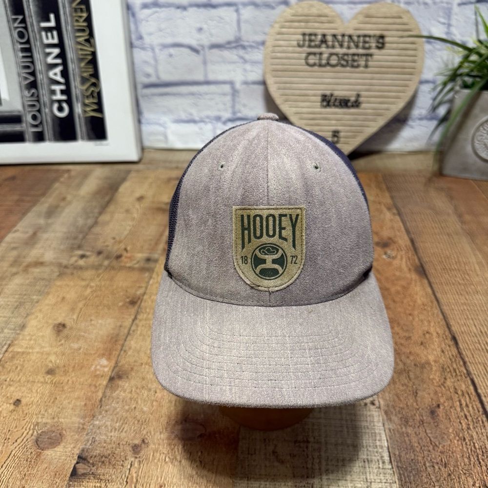 Bronx Hooey Trucker Hat gray suede brown patch